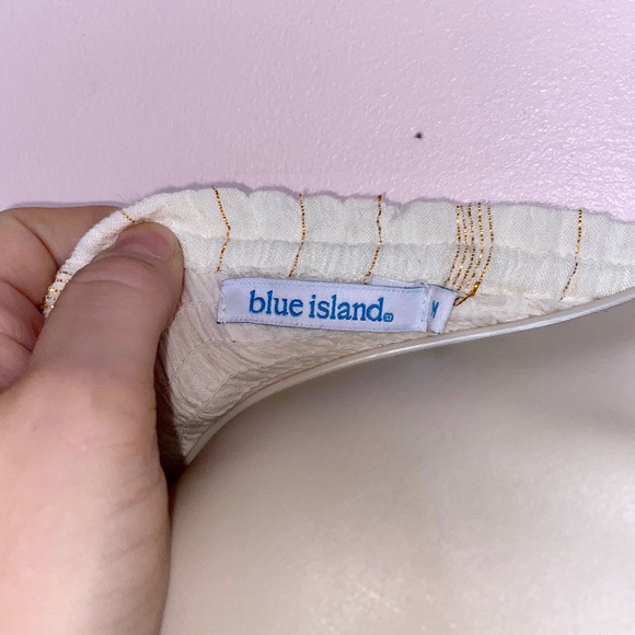 Cream Smocked Dress with Metallic Bronze Stripes - Picture 3 of 5